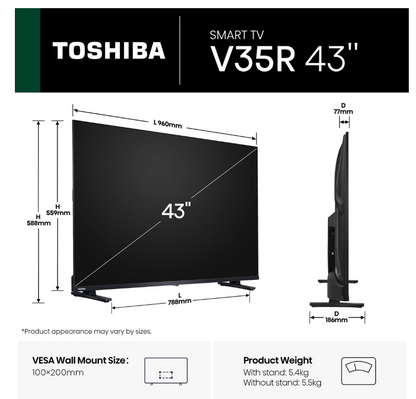 Toshiba 43" 43V35RP Full HD VIDAA Smart TV with Dolby Audio